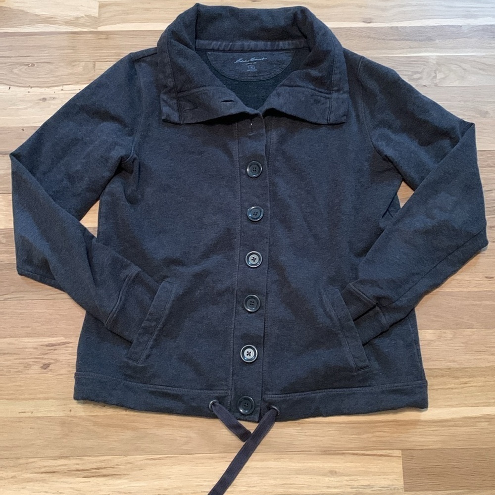 Eddie Bauer Button-Up Tie Bottom Long Sleeve Collared Jacket Gray Women’s M